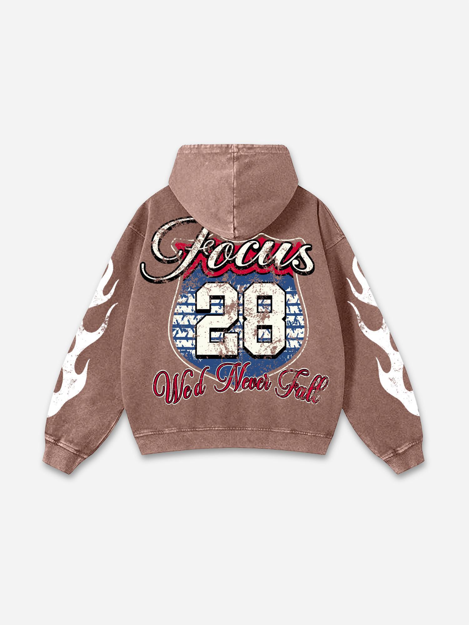 No. 28 Racing Elements Vintage Prints Graphic Acid Wash Hoodie Product Image