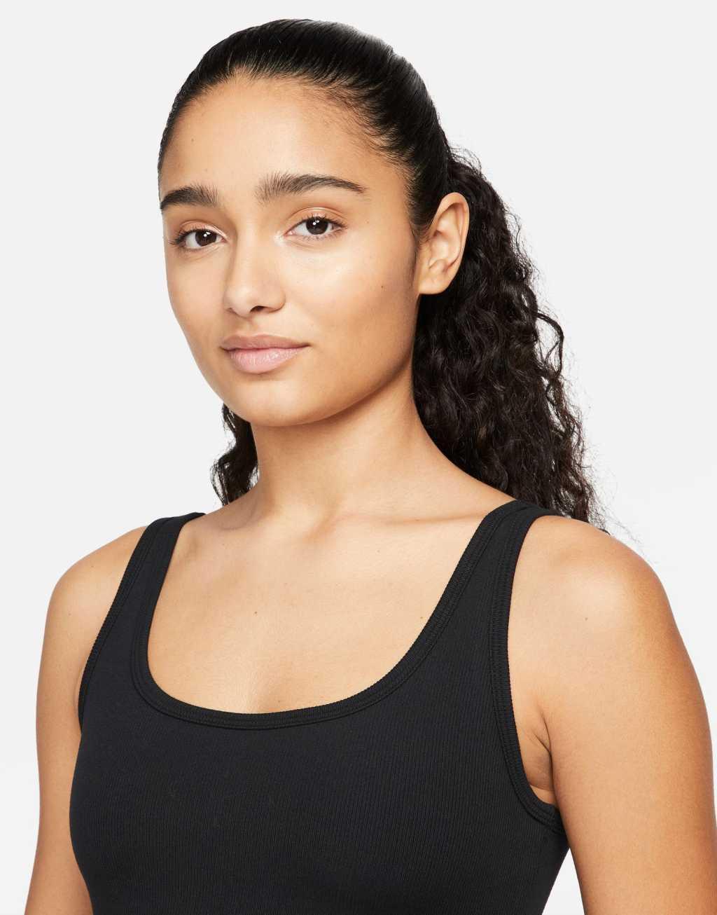 Nike Training Dri-FIT One Luxe ribbed tank top in black Product Image