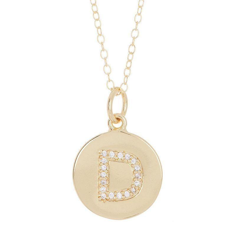 Adornia 14k Gold Plated Cubic Zirconia Engraved Letter Disc Pendant Necklace, Women's, Size: 18", Gold Tone D Product Image