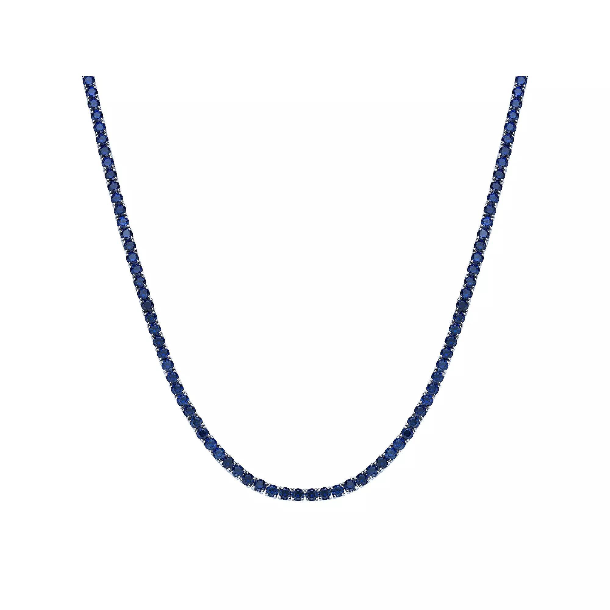 Gemminded Sterling Silver Lab-Created Sapphire Tennis Necklace, Womens Product Image