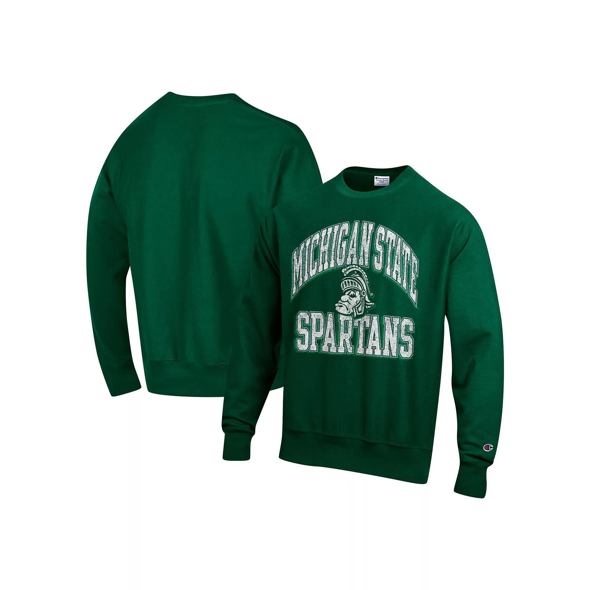 Men's Champion Green Michigan State Spartans Vault Late Night Reverse Weave Pullover Sweatshirt, Size: Small Product Image