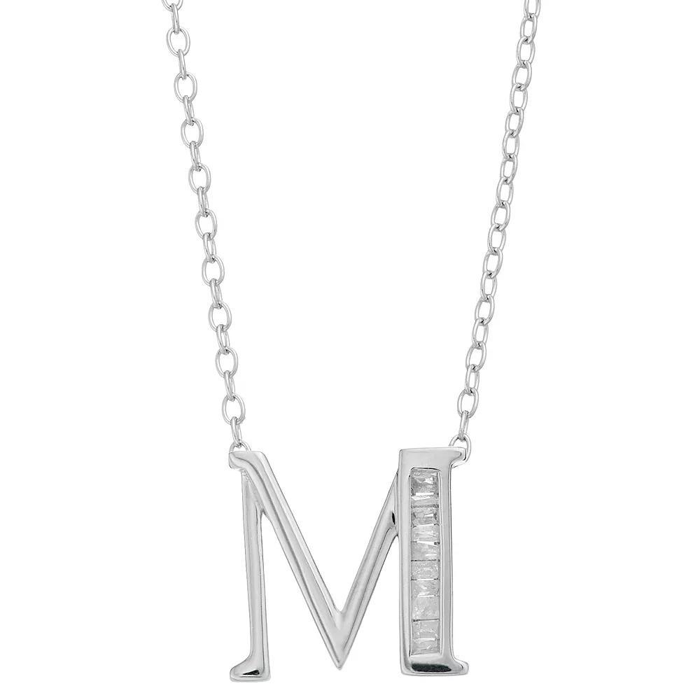 Sterling Silver Baguette Diamond Initial Pendant Necklace, Women's, Size: 18" Product Image