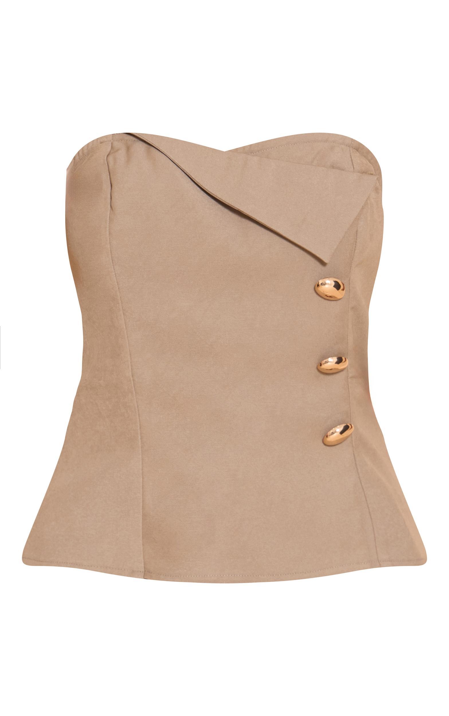Mushroom Woven Trim Detail Bandeau Top Product Image