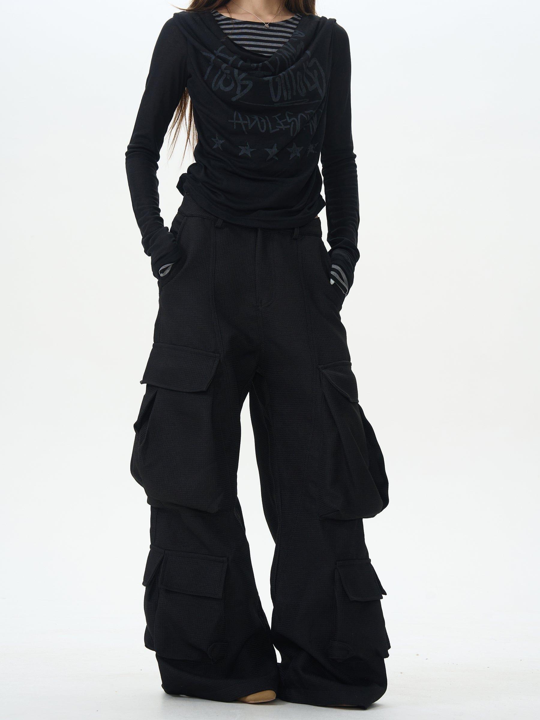RT No. 12481 BLACK MULTI POCKET CARGO PANTS Product Image
