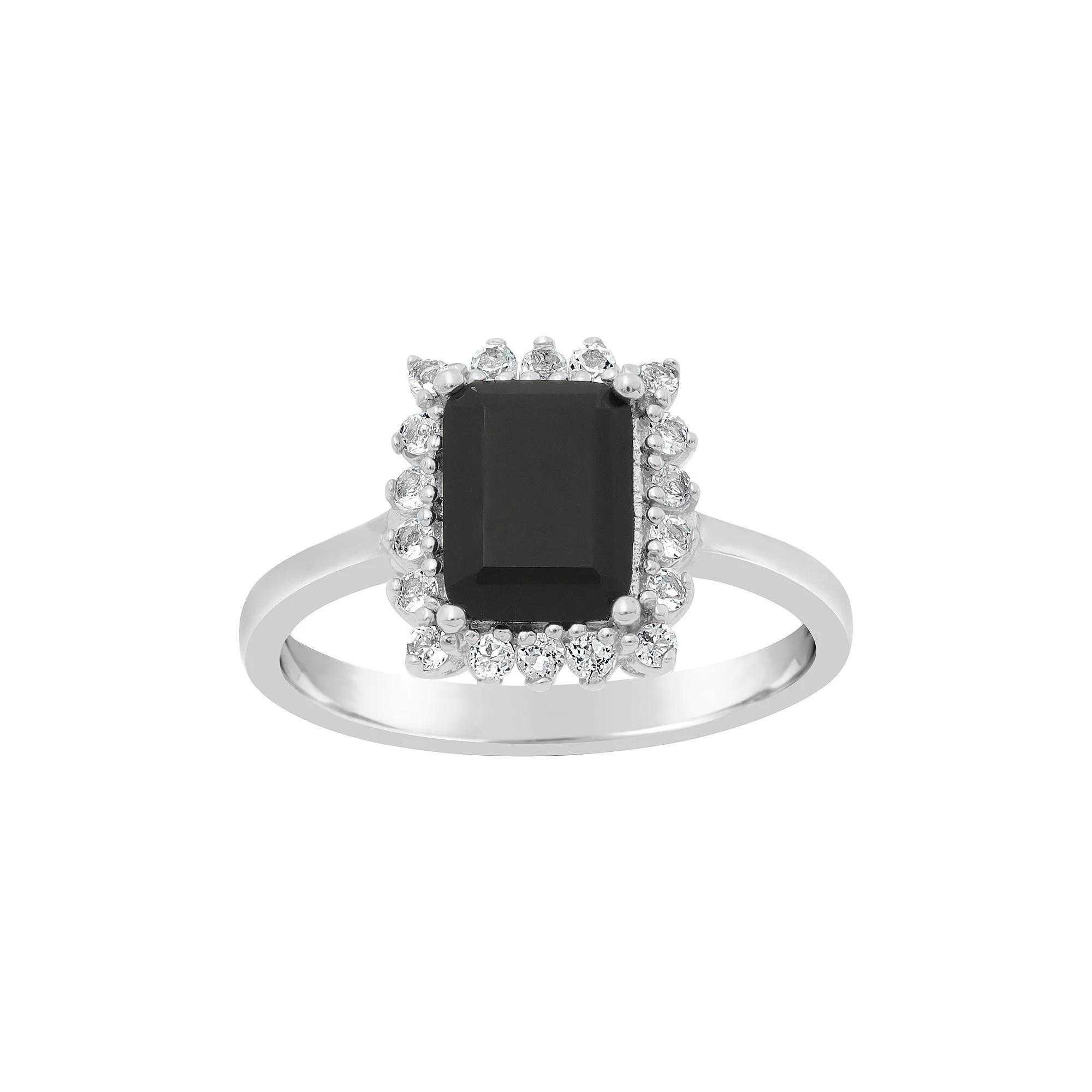 Gemminded Sterling Silver Onyx & White Topaz Ring, Women's, Size: 9 Product Image