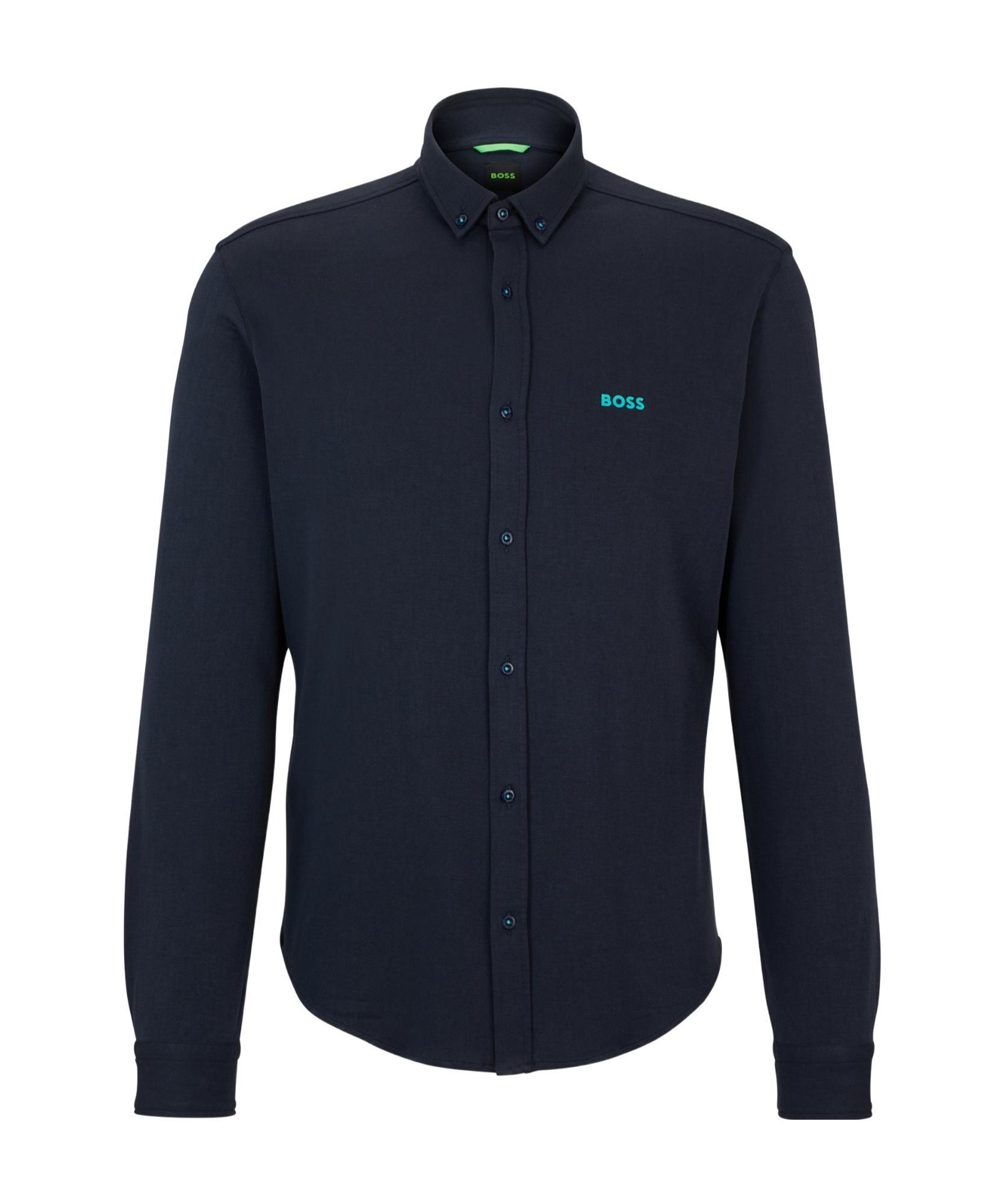 HUGO BOSS Regular-fit Shirt In Knitted Cotton Piqué In Black Product Image