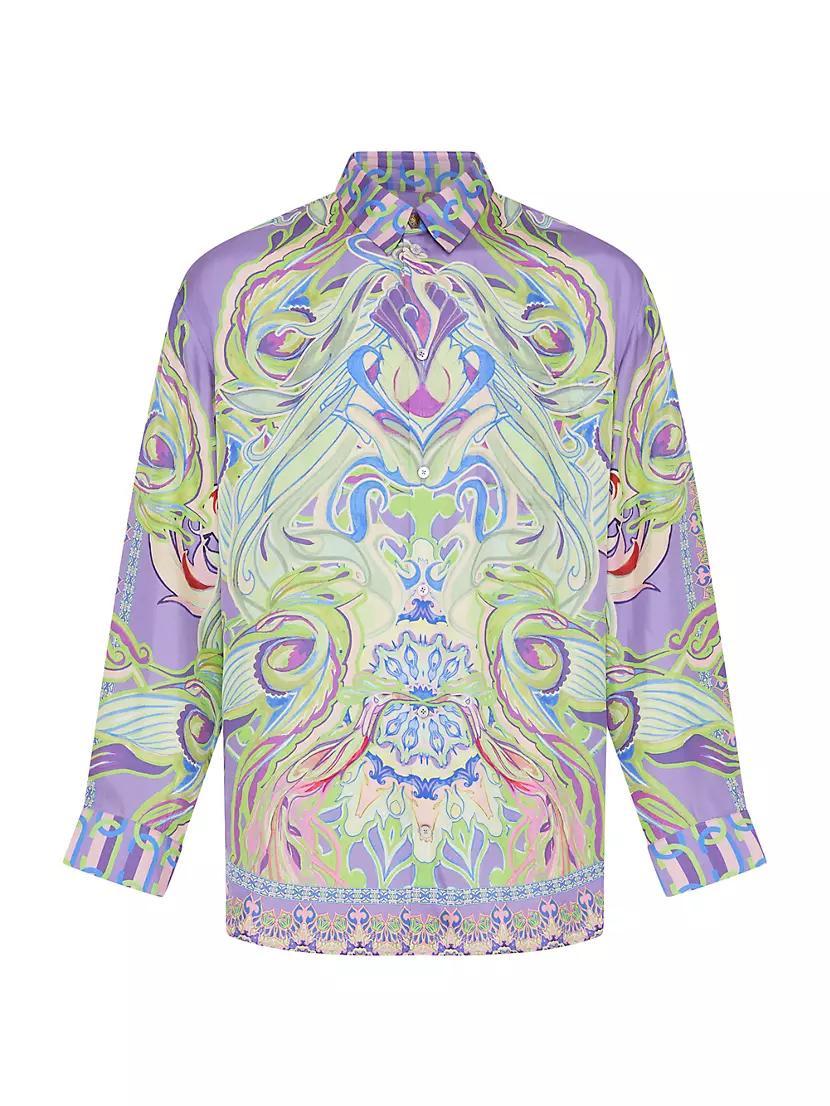 Graphic Silk Button-Front Shirt Product Image