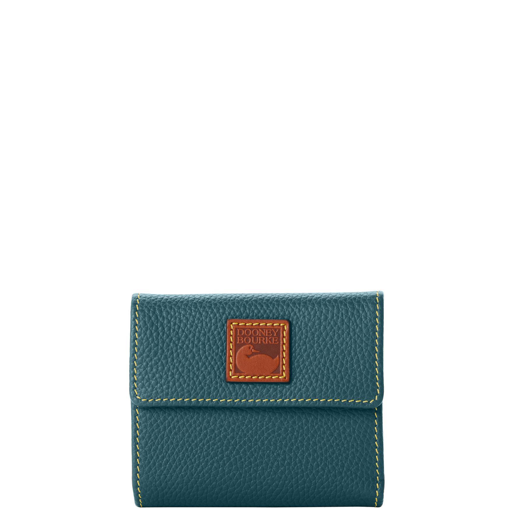 Dooney & Bourke Womens Pebble Grain Small Flap Credit Card Leather Wallet in Teal Product Image
