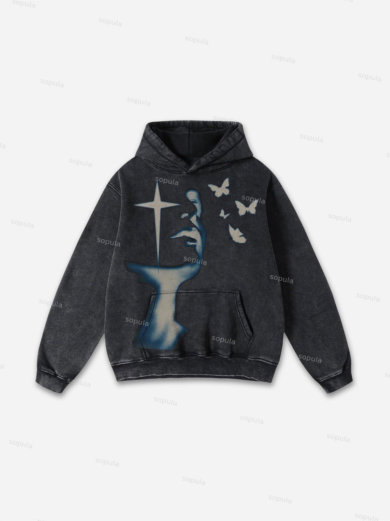 Vintage Butterfly Graphic Washed Hoodie Product Image