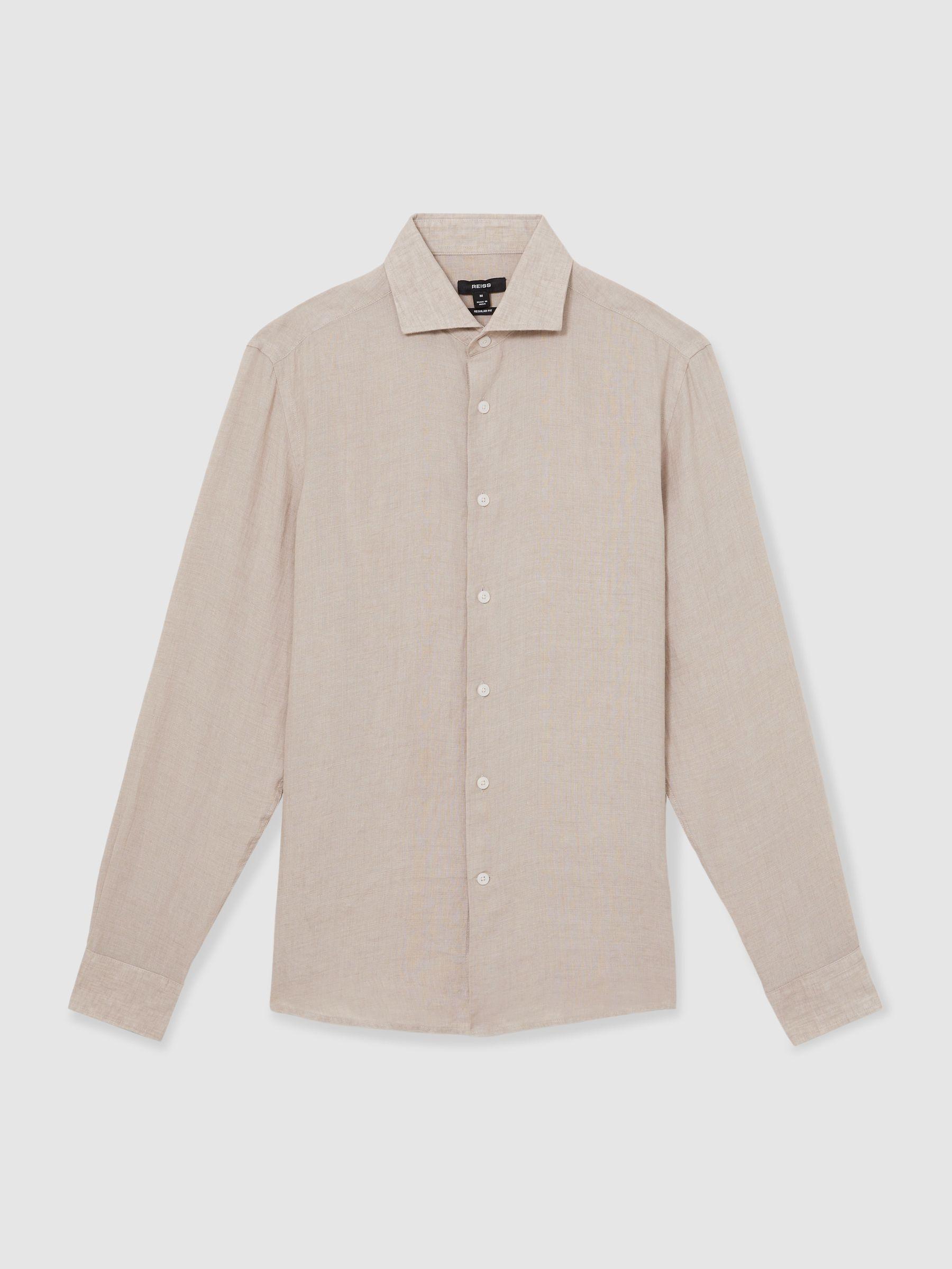Linen Cutaway-Collar Shirt in Mink Brown Product Image