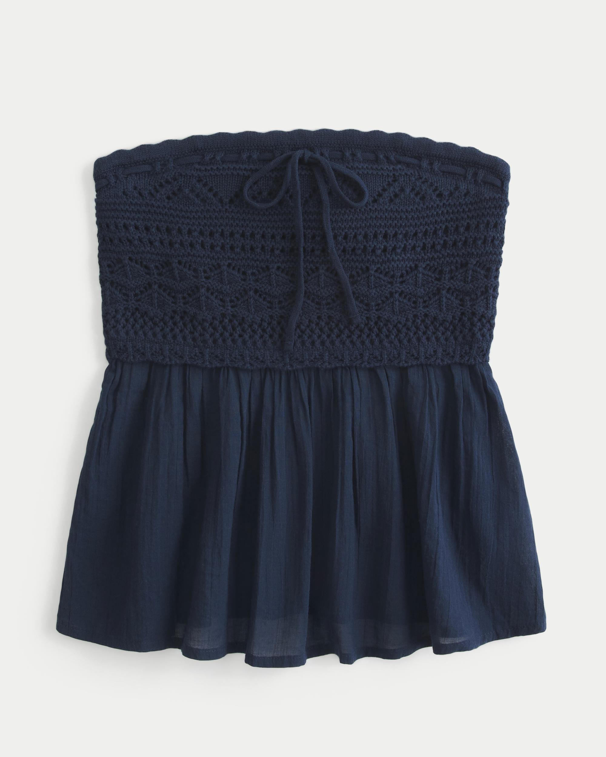 Easy Strapless Crochet Mix Babydoll Top Product Image