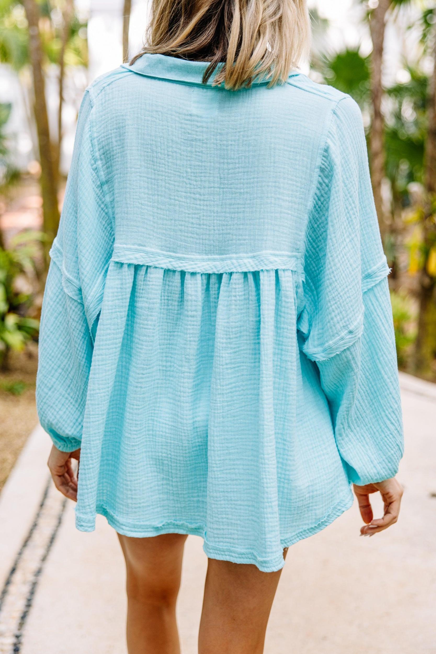 Love Life Aqua Blue Babydoll Top Female Product Image