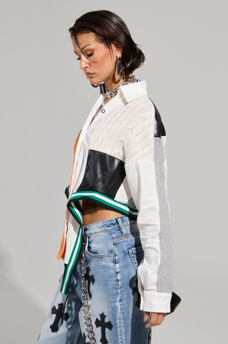NEVER SEE YOU AGAIN BUTTON DOWN COLOR BLOCK SHIRT Product Image