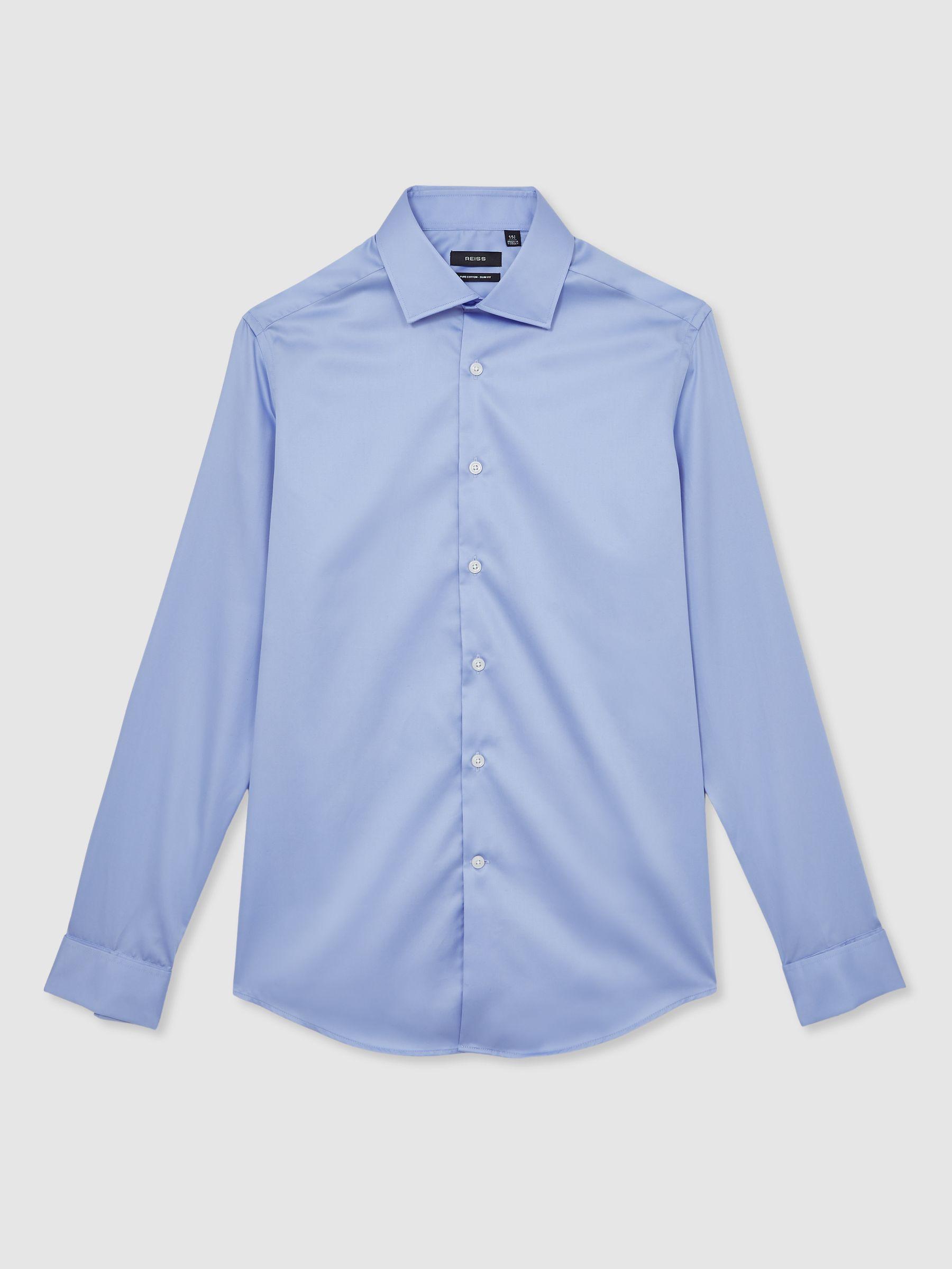 Slim-Fit Cotton-Sateen Shirt in Mid Blue Product Image