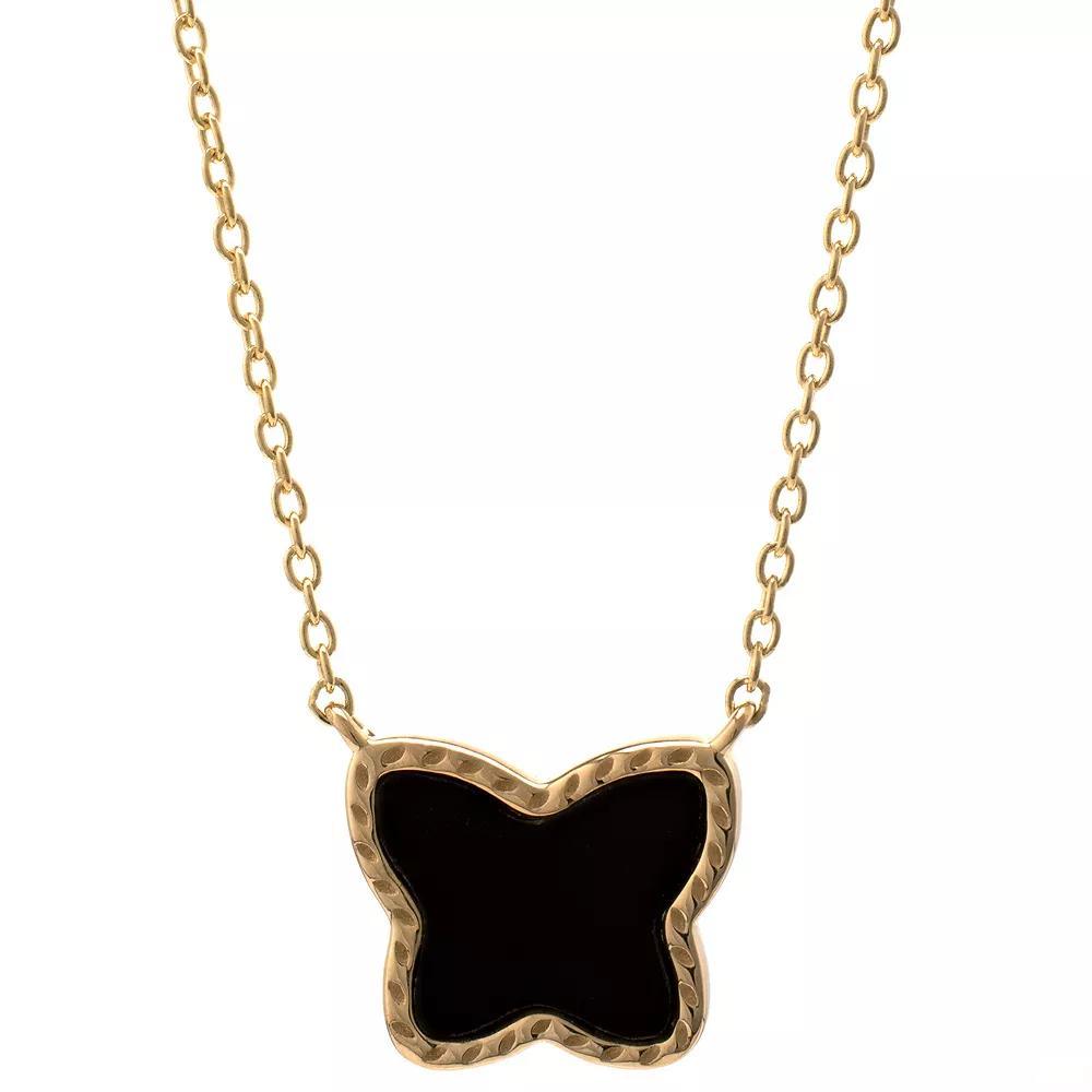 Gemistry 14k Gold Over Silver Black Onyx Butterfly Pendant Necklace, Women's, Size: 18", Gold Tone Product Image