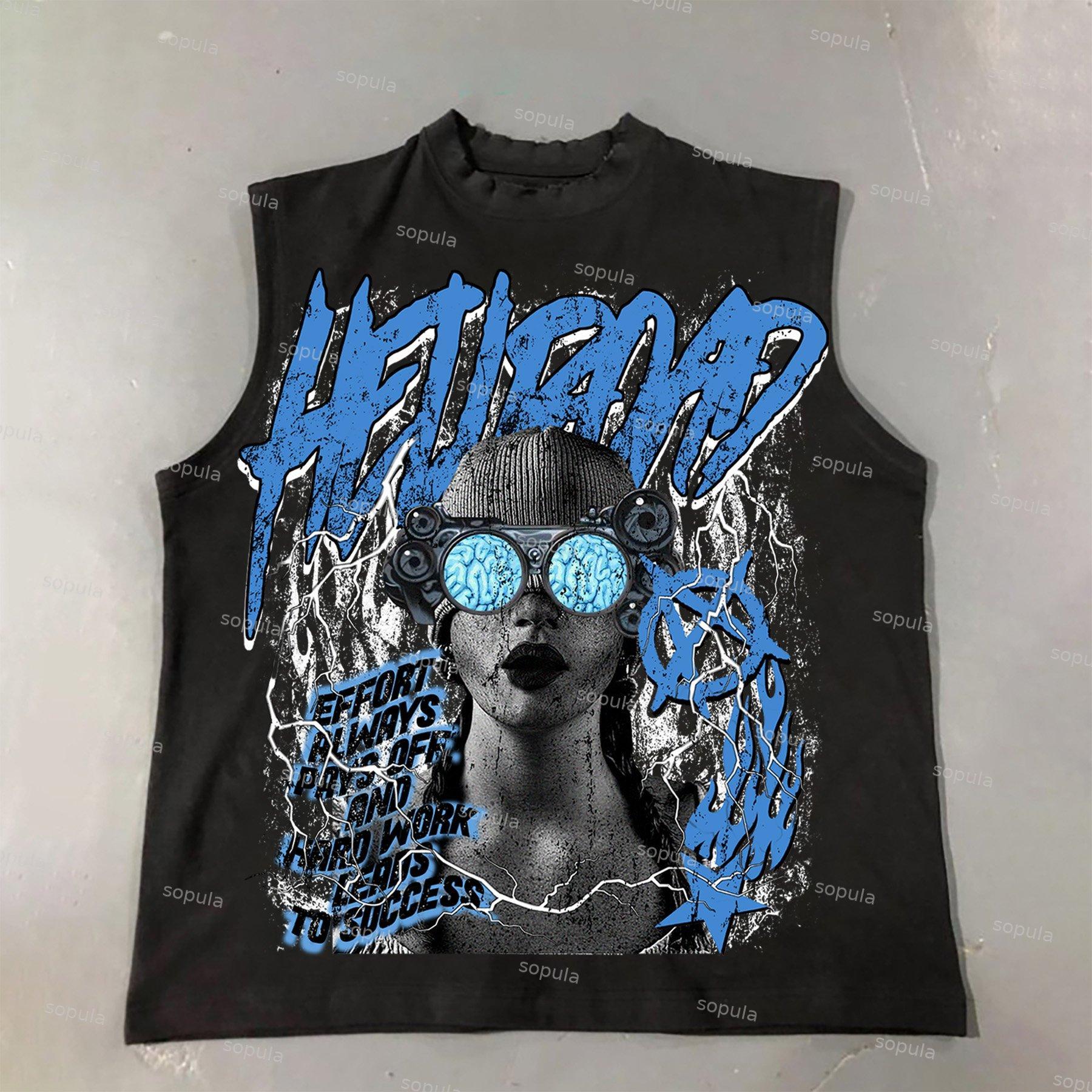 Hell Road Retro Fun Portrait Print Cotton Tank Top Product Image