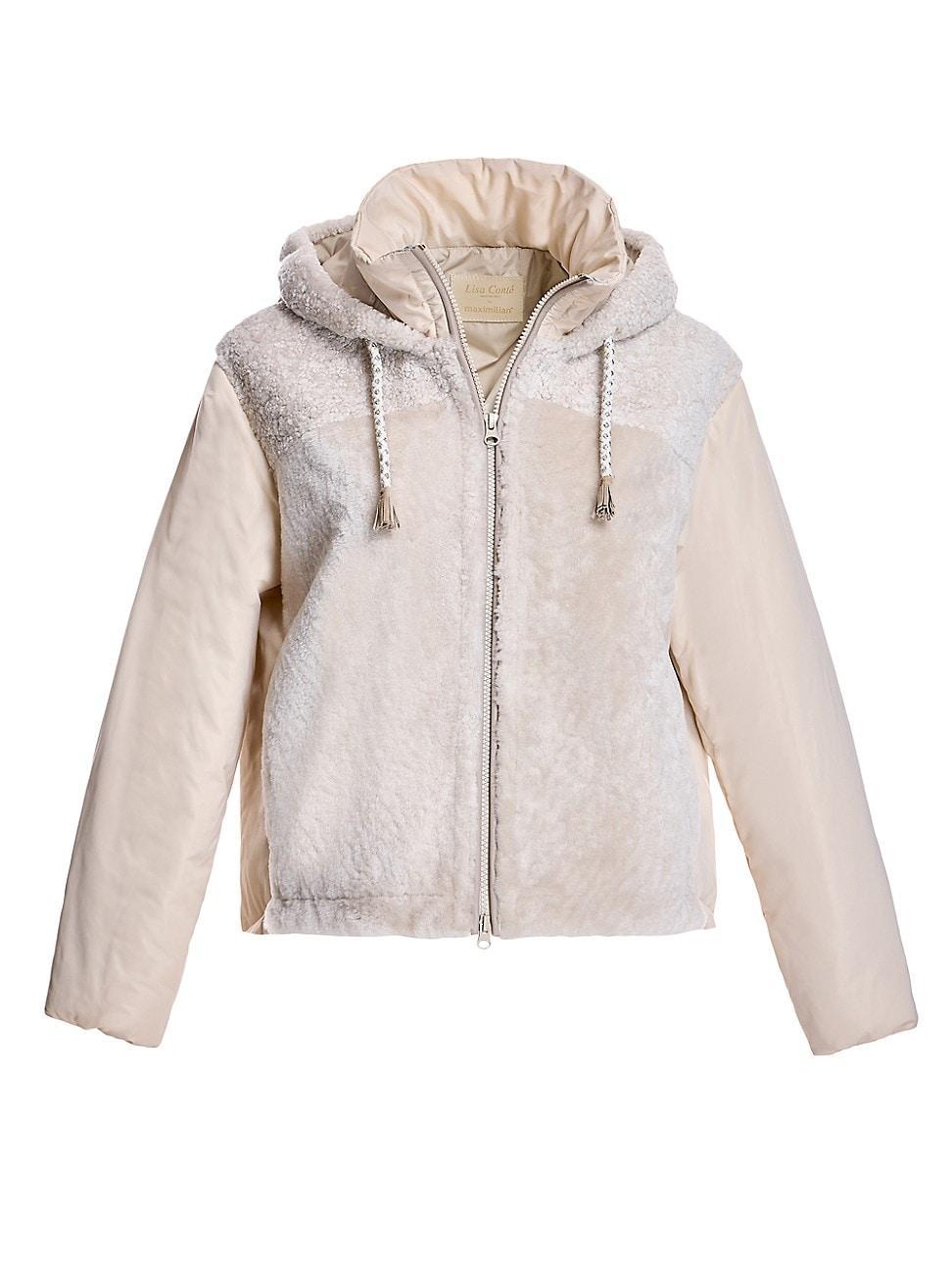 Womens Contrast-Sleeve Shearling Jacket Product Image