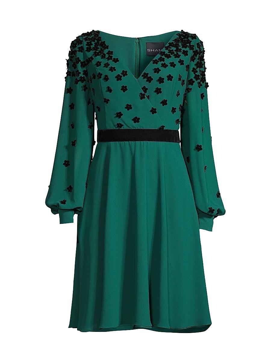 Womens Flocked Velvet Surplice Dress Product Image