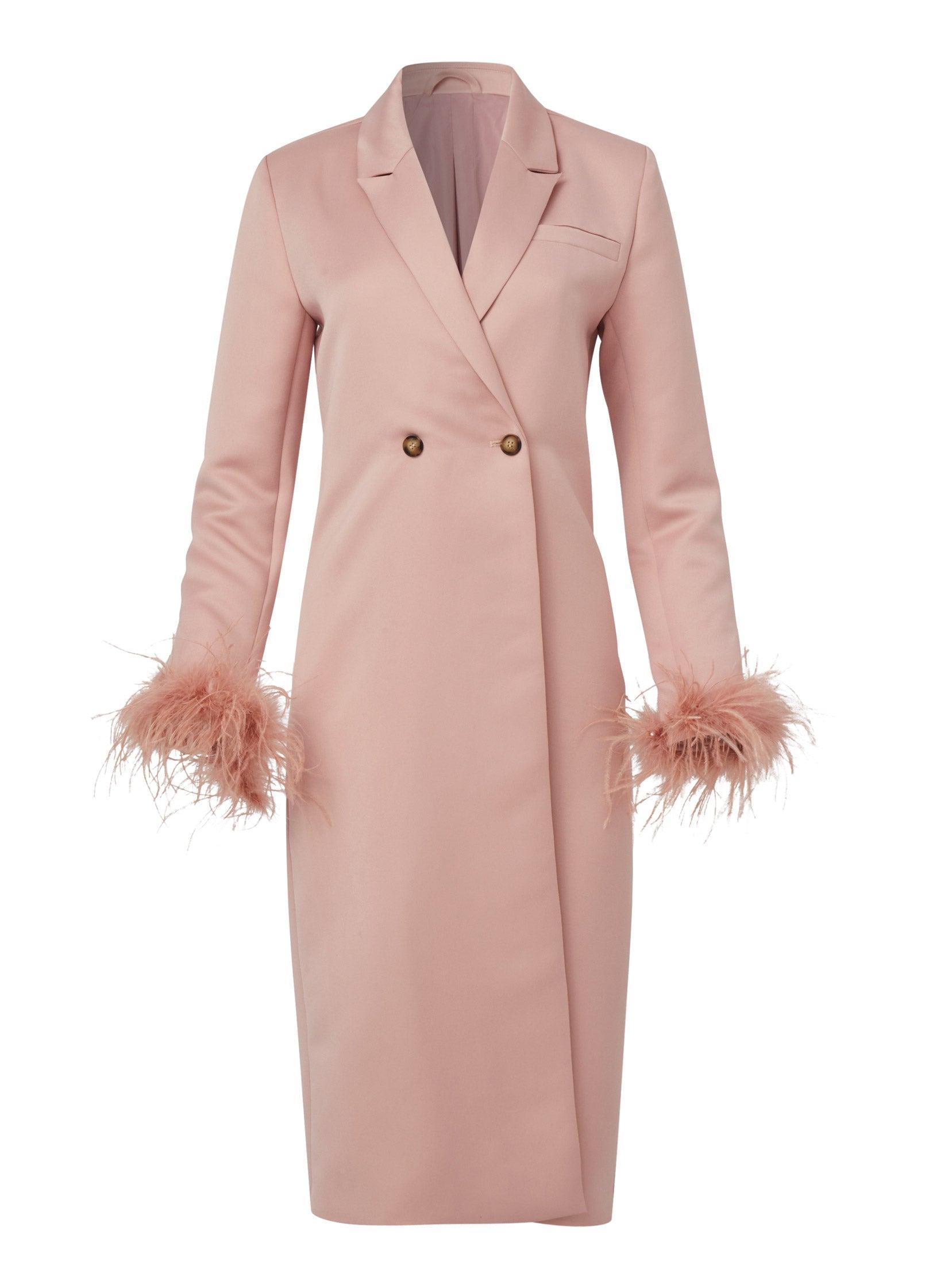 Feather Cuff Tuxedo Coat - Peach Product Image