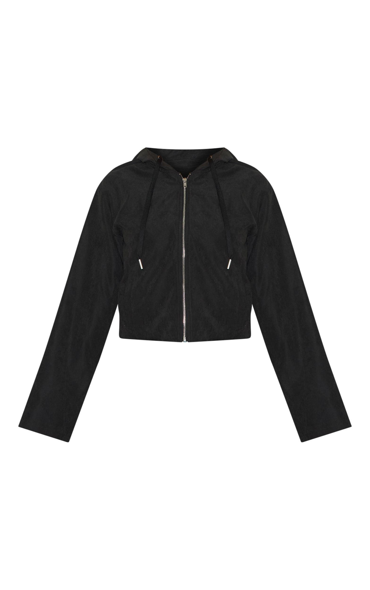 Black Peach Skin Woven Zip Up Jacket Product Image