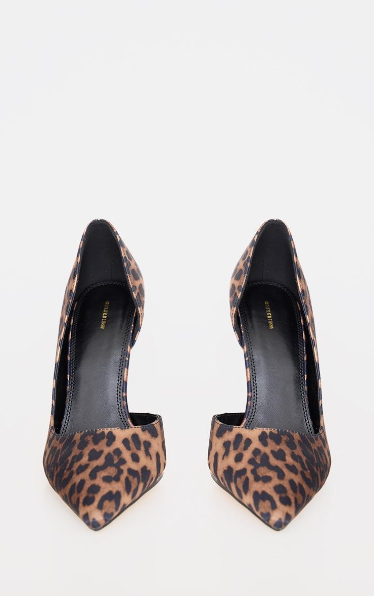 Leopard Satin Point Toe Curved Cut Out High Heel Courts Product Image
