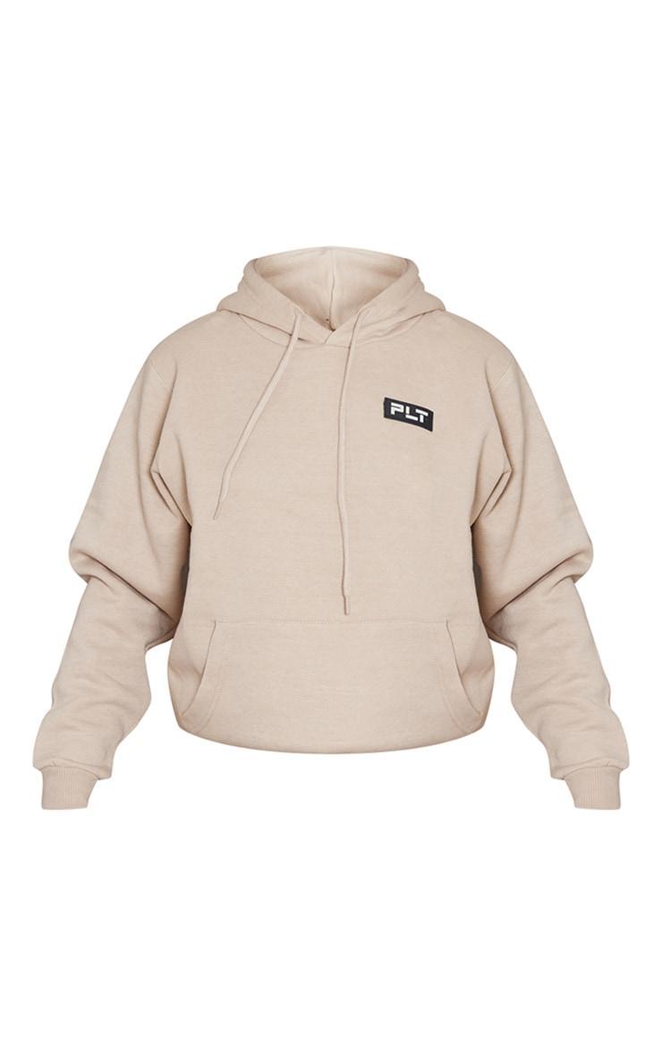 PRETTYLITTLETHING Sand Logo Badge Detail Oversized Hoodie Product Image