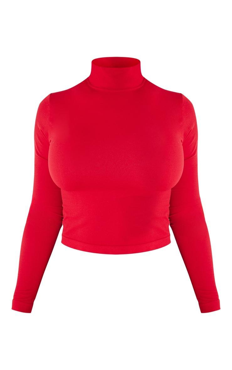 Shape Cherry Red Stretch Seamless High Neck Long Sleeve Top Product Image