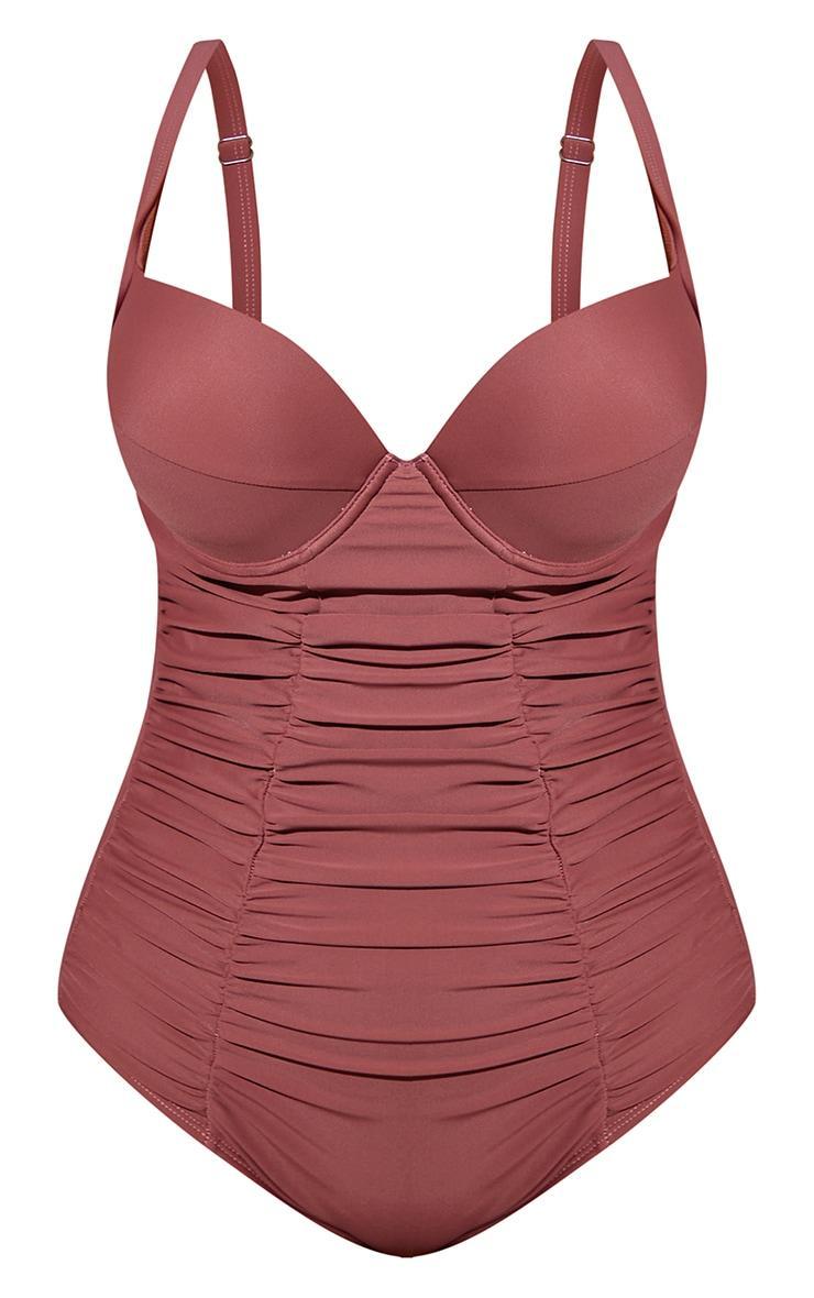 Plus Brown Ruched Cupped Swimsuit Product Image