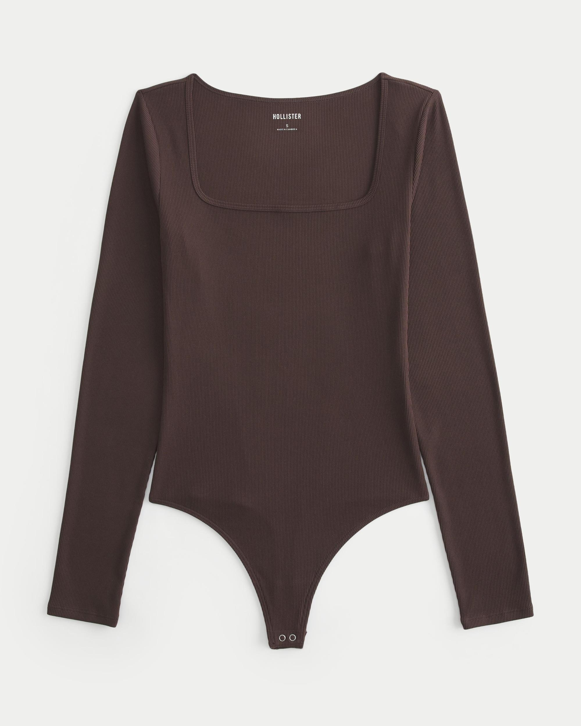 Ribbed Seamless Fabric Square-Neck Bodysuit Product Image