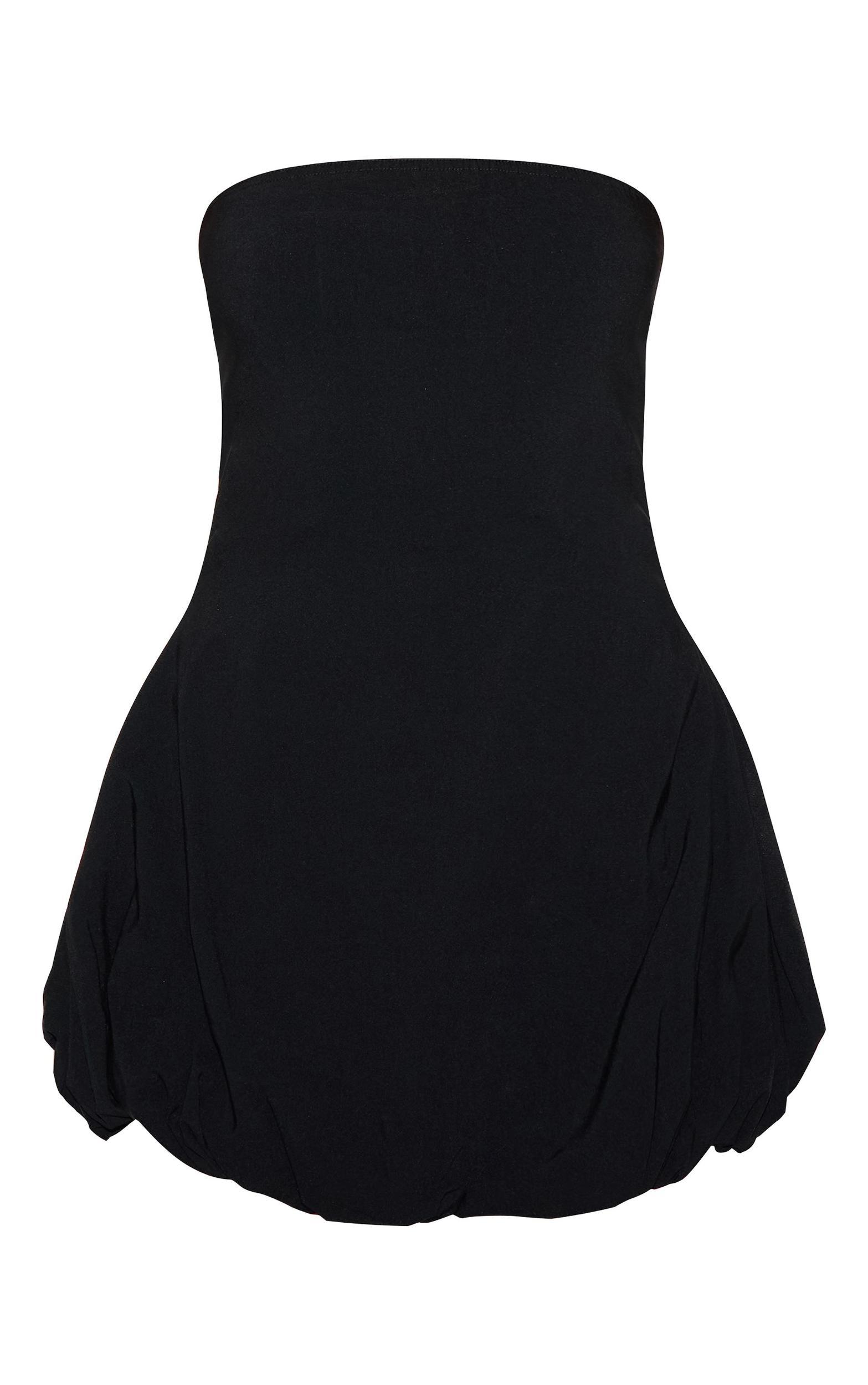 Black Stretch Woven Bandeau Puffball Mini Dress Product Image