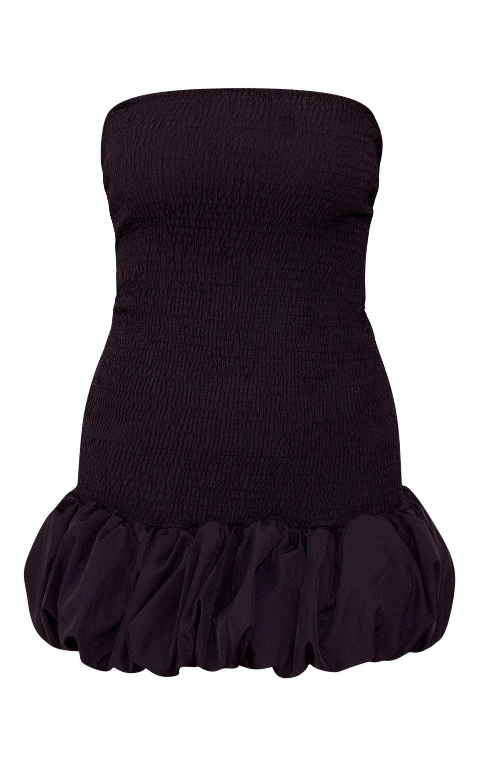 Black Shirred Bandeau Bodycon Dress Product Image