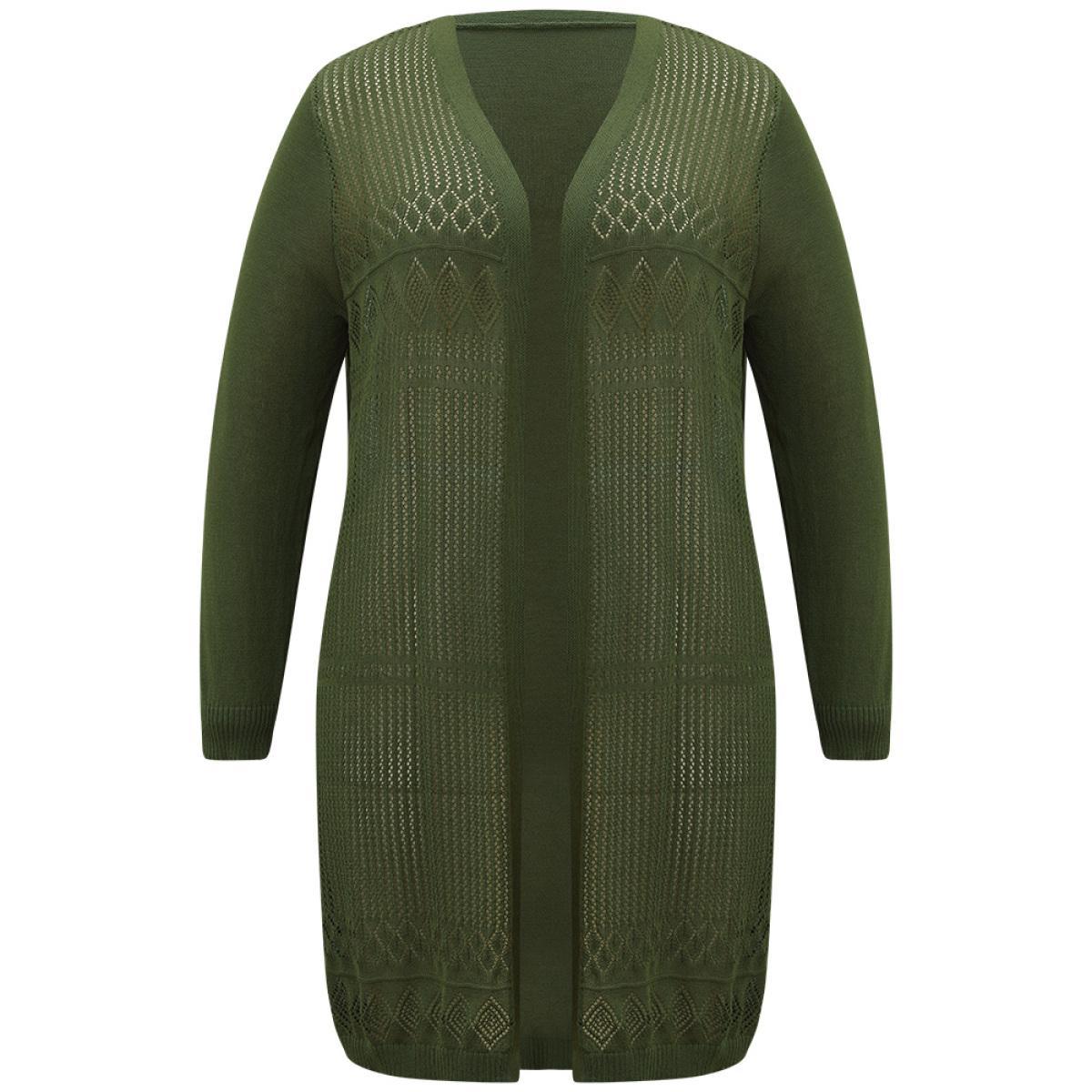 Plus Size Geometric Open Front Hollow Out Cardigan Moss Women Casual Loose Long Sleeve Dailywear Cardigans BloomChic 10/M Product Image
