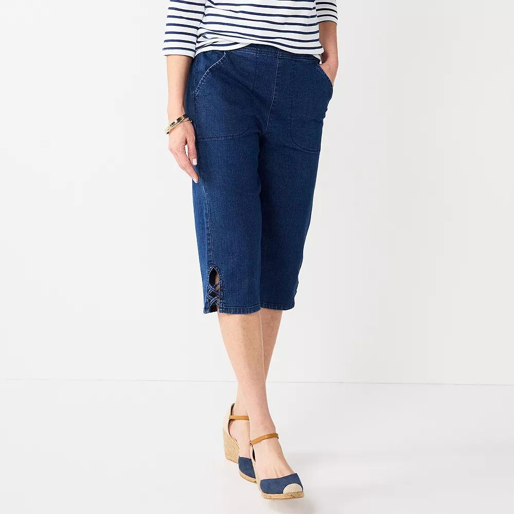 Women's Croft & Barrow® Lattice-Hem Pull-On Mid-Rise Skimmer Jeans, Size: XS, Dark Blue Product Image