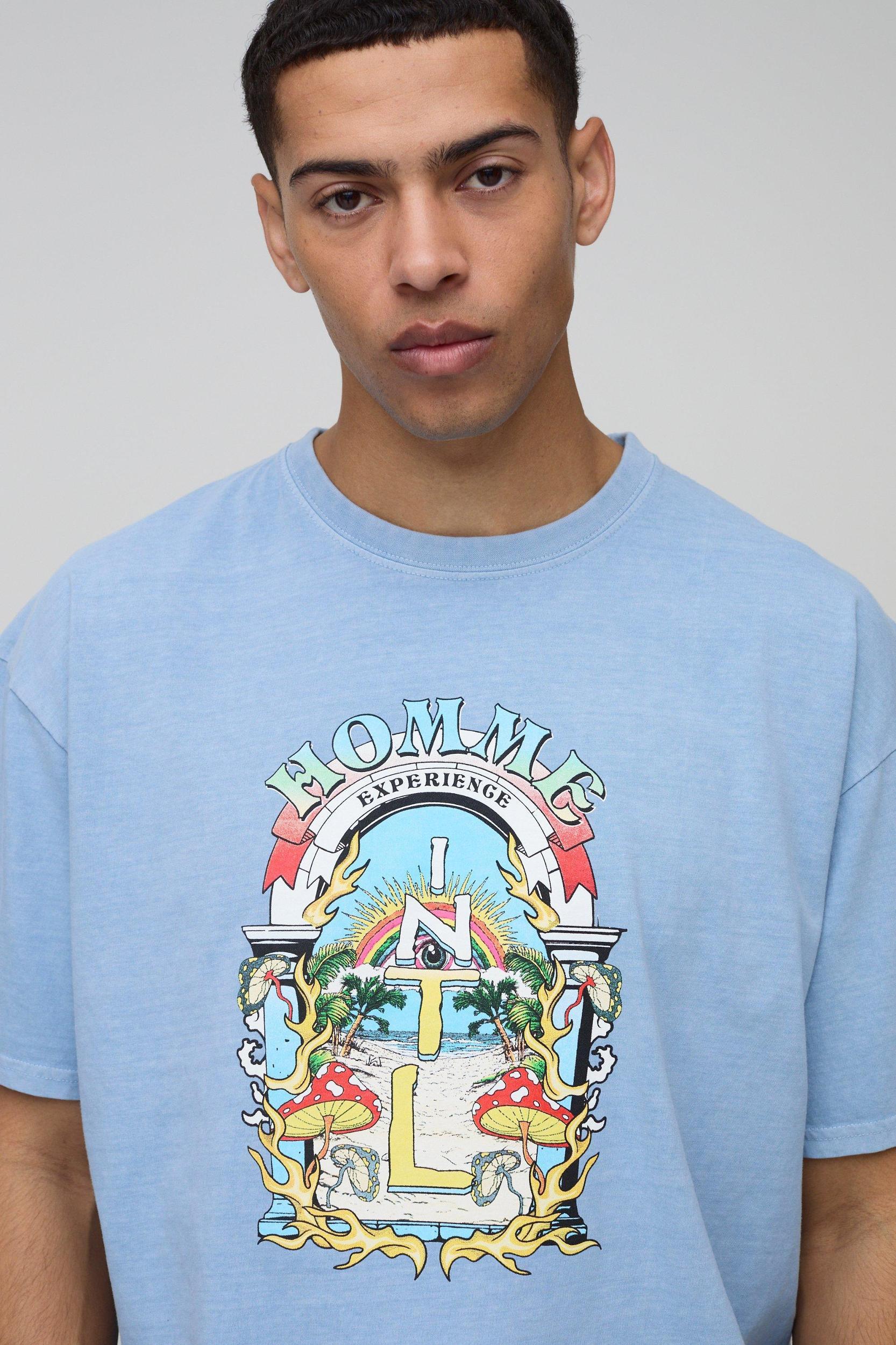 Oversized Homme Resort Landscape Washed Graphic T Shirt | boohooMAN USA Product Image