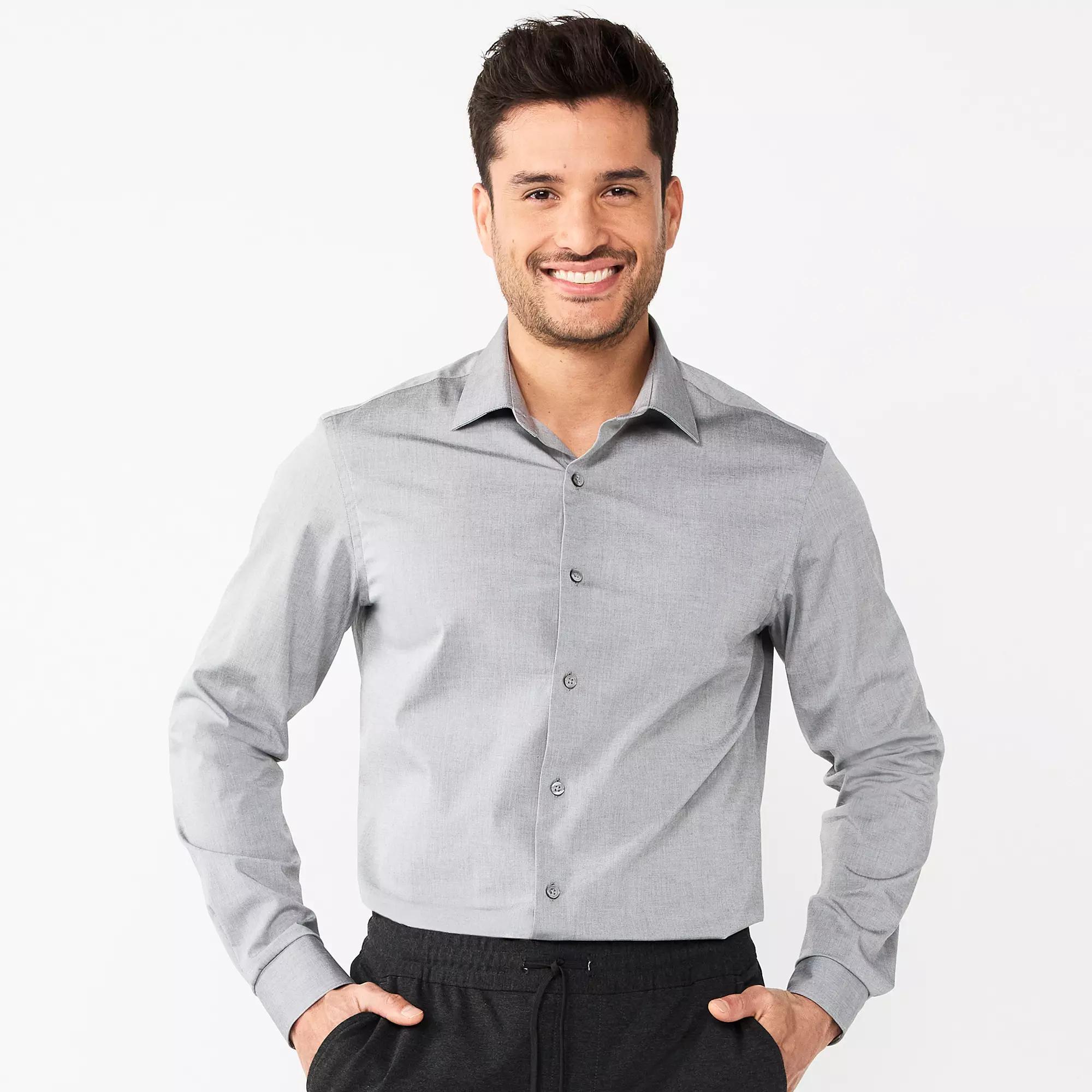 Mens Apt. 9 Premier Flex Solid Slim-Fit Dress Shirt Silver Product Image