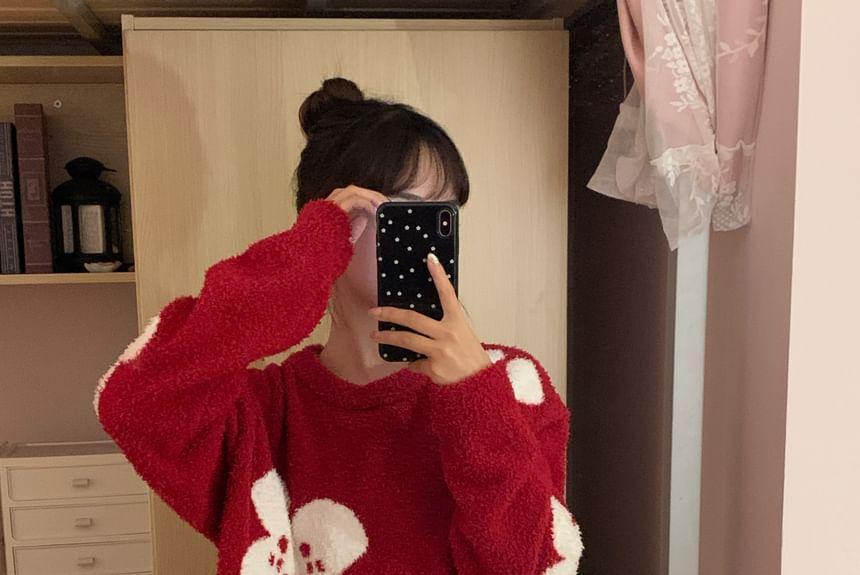 Pajama Set: Floral Sweater + Pants Product Image