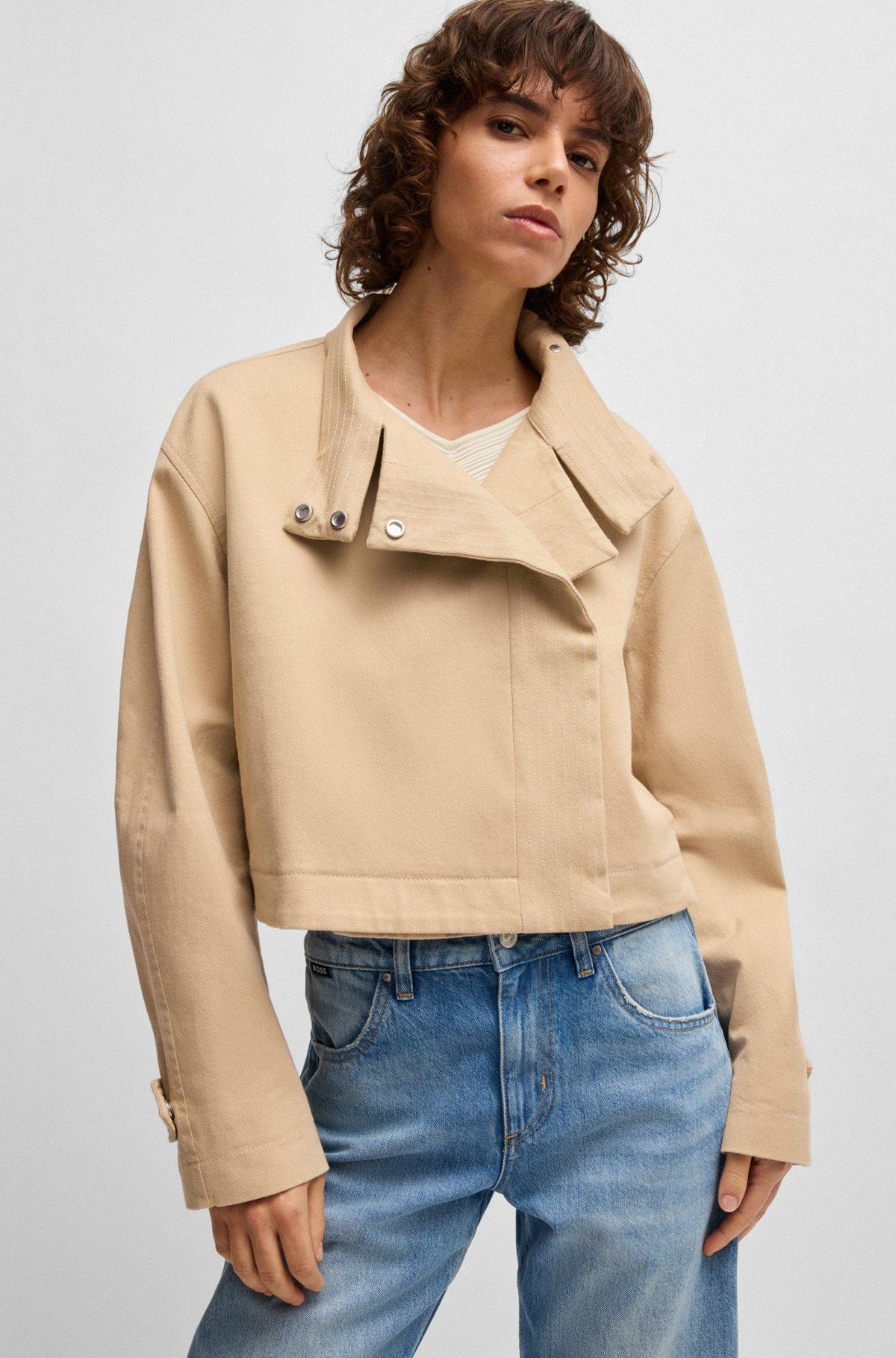 Stand-collar blazer in stretch-cotton twill Product Image