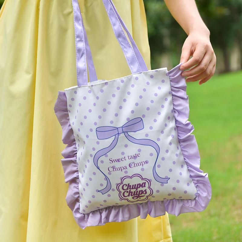 Bow Print Frill Trim Tote Bag Product Image