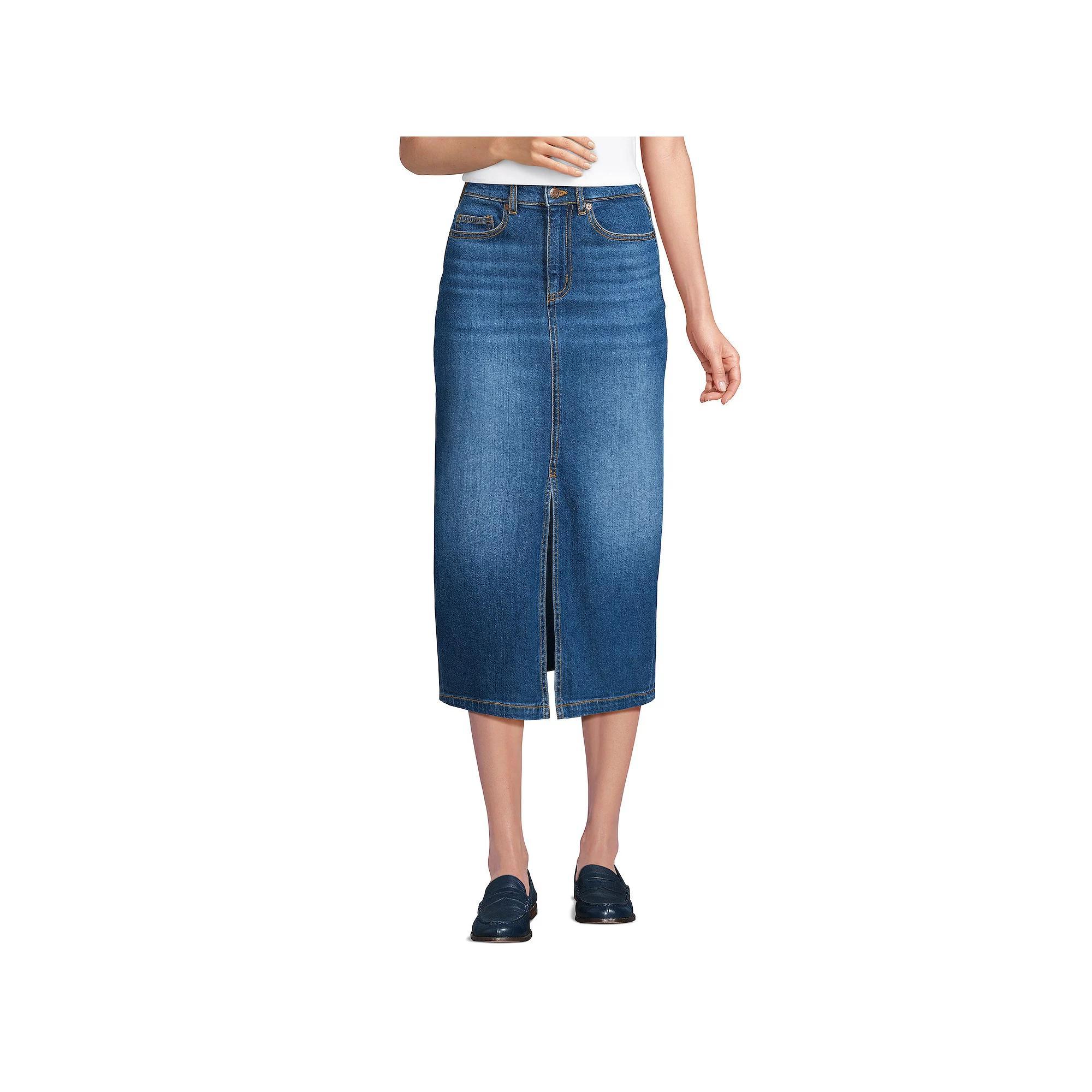 Women's Lands' End Denim Midi Column Skirt, Size: 6, Blue Tide Blue Product Image