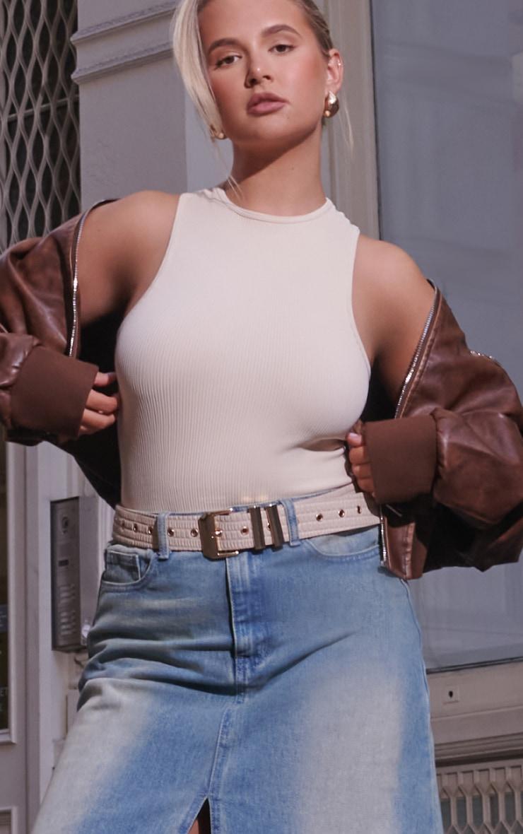 Brown Faux Leather Mottled Texture Zip Detail Bomber Jacket Product Image