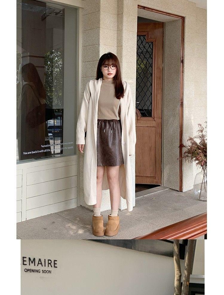 Plain Hooded Button-Up Cardigan Product Image