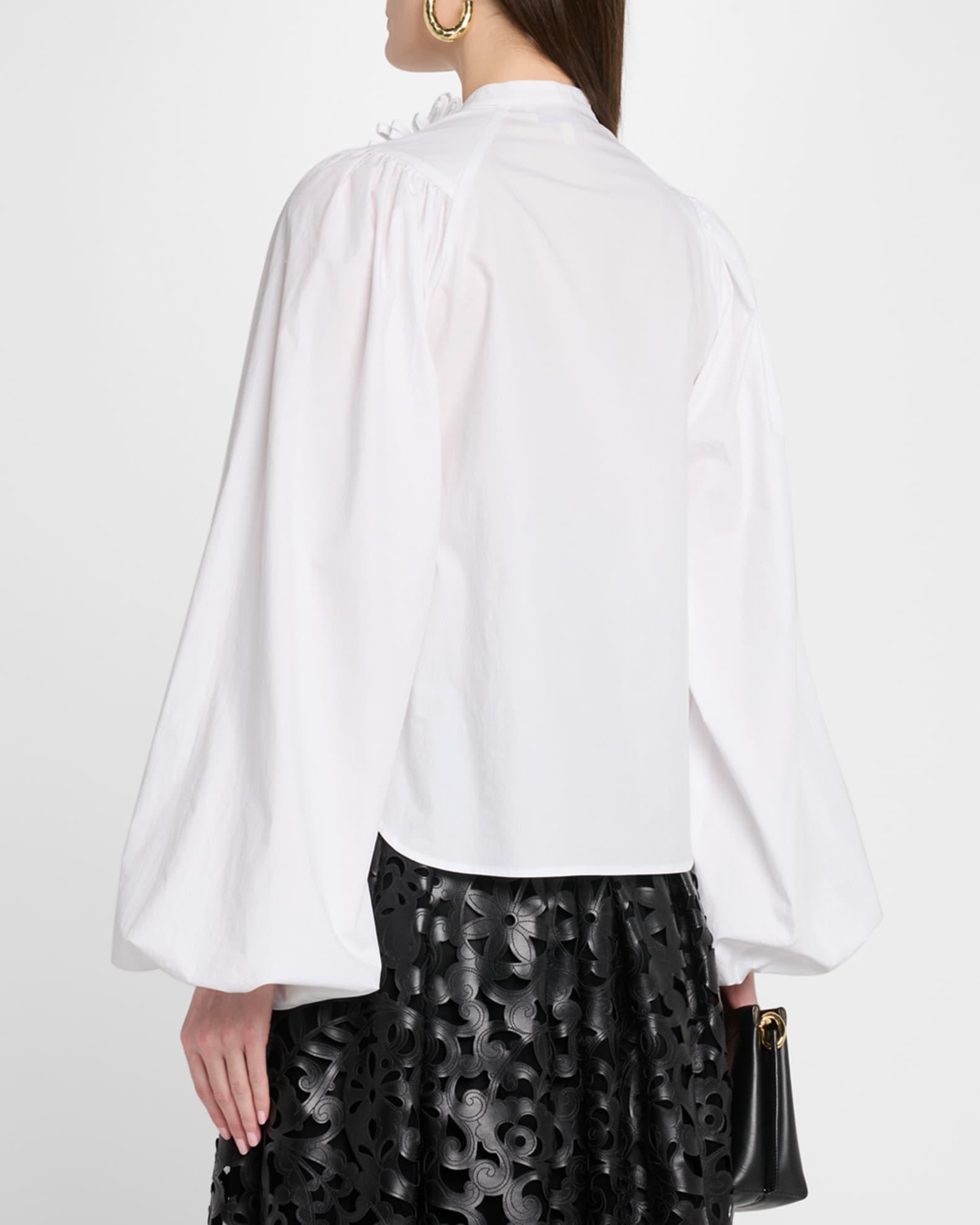Flower Pin Balloon-Sleeve Cotton Blouse Product Image