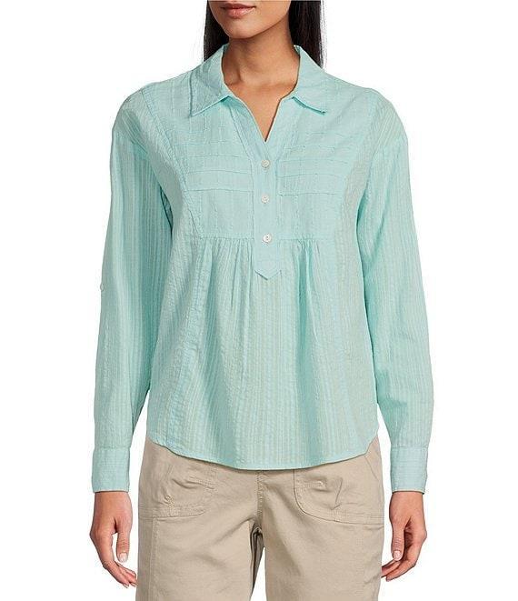 Westbound Roll Tab 3/4 Sleeve Point Collar Henley Top Product Image