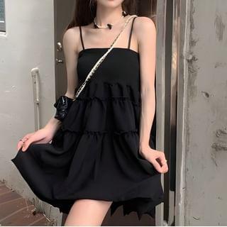 Spaghetti Strap Plain Mini A-line Dress Product Image