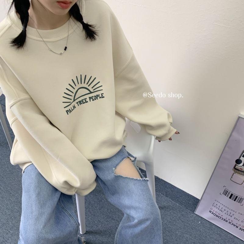 Crew Neck Lettering Print Oversized Pullover Product Image