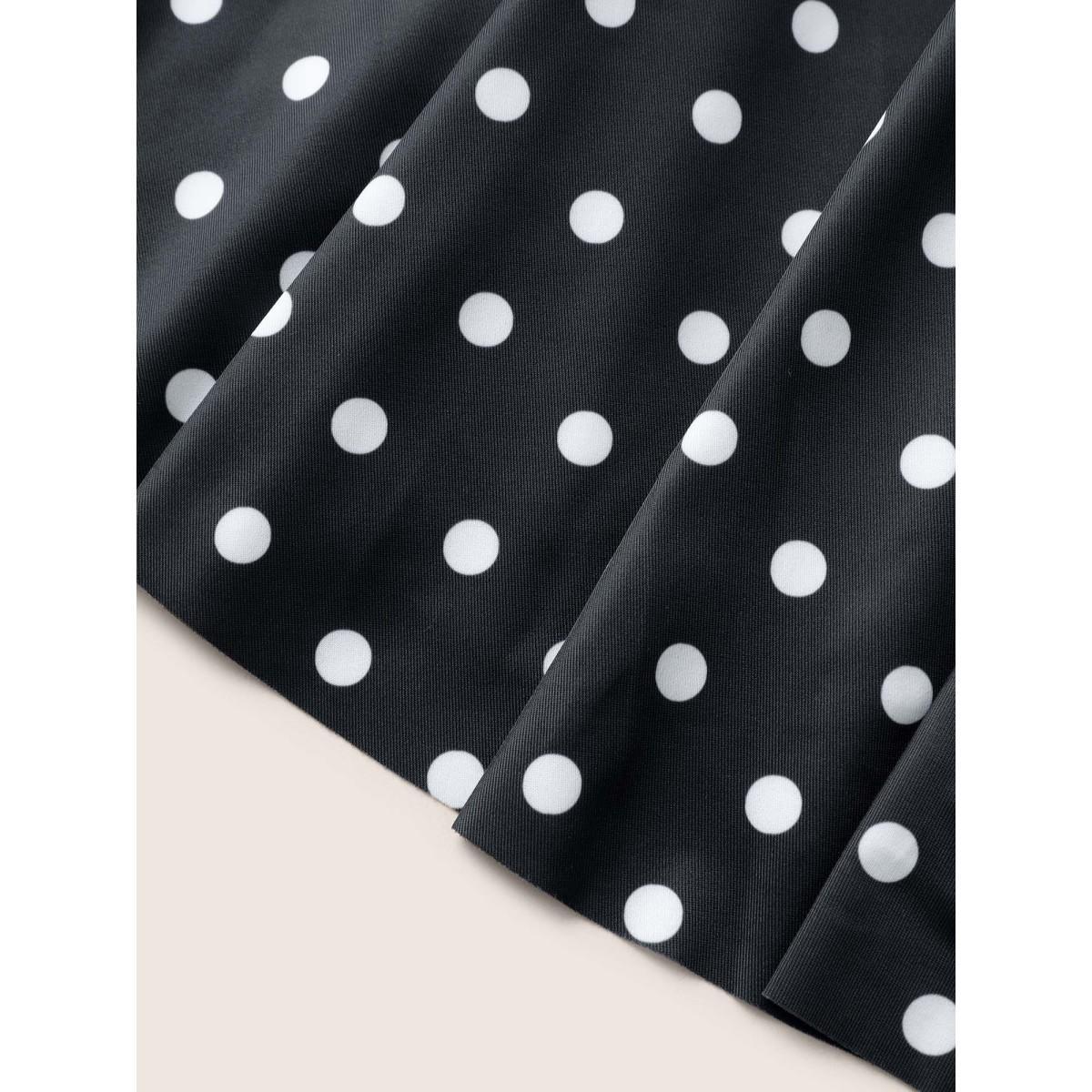 Plus Size Polka Dot Ruched Fit Flare Swim Dress Women's Swimwear Black Beach Bodycon Strapless High stretch Curve Swim Dresses BloomChic 14-16/1X Product Image