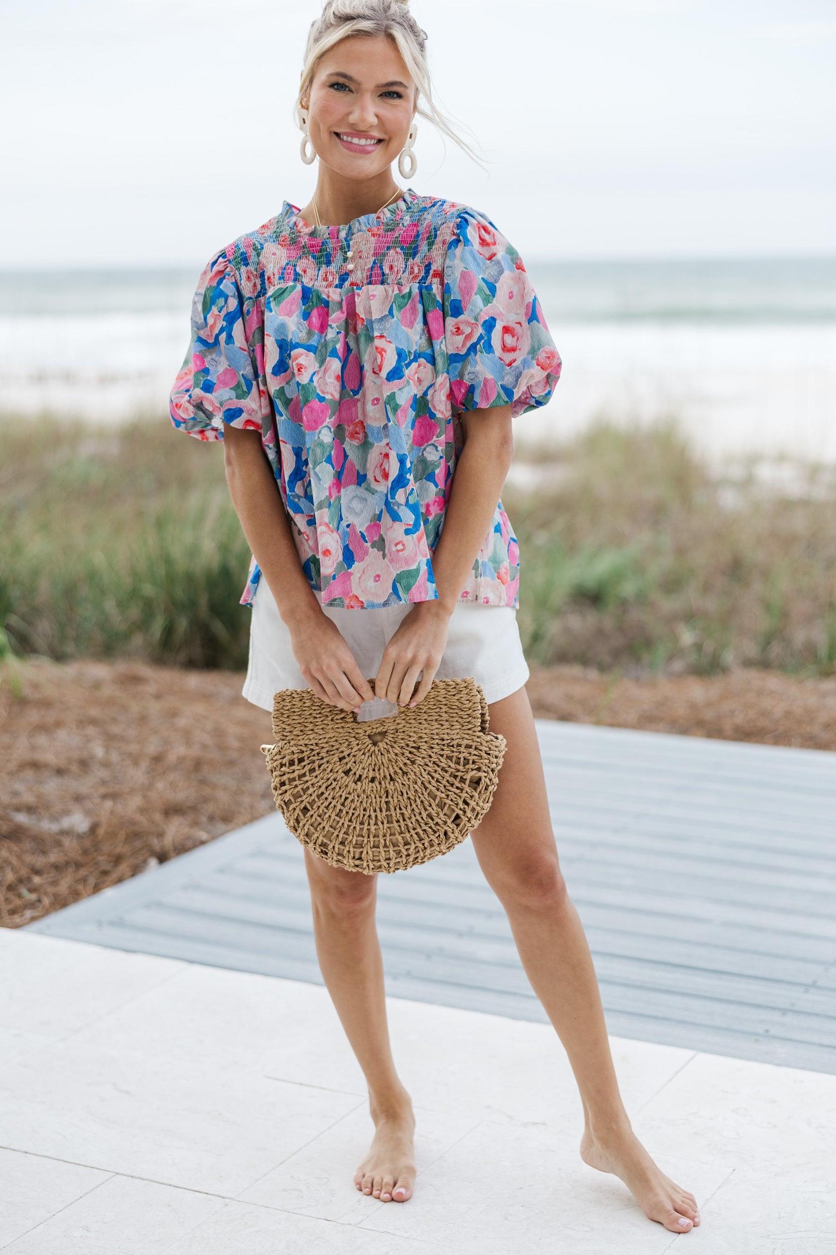 Talk To Me Blue Multi Floral Blouse Female Product Image