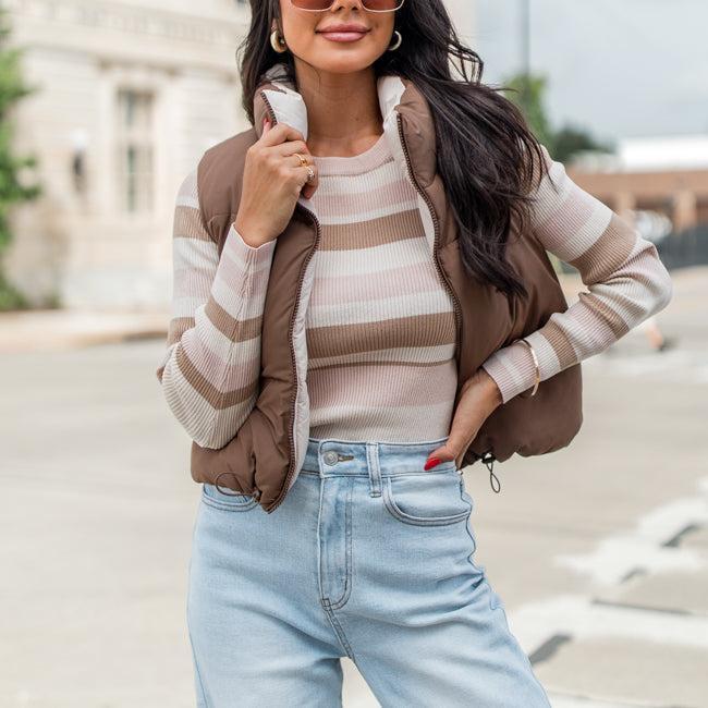 Where You See Fit Cocoa and Khaki Reversible Vest Product Image