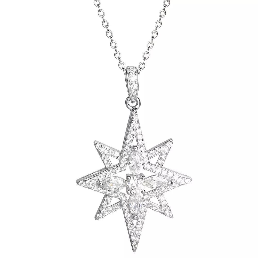 Hallmark Sterling Silver Cubic Zirconia Starburst Pendant Necklace, Women's, Size: 18" Product Image
