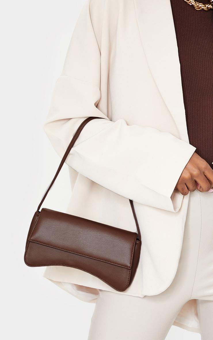 Chocolate PU Flap Over Baguette Shoulder Bag Product Image